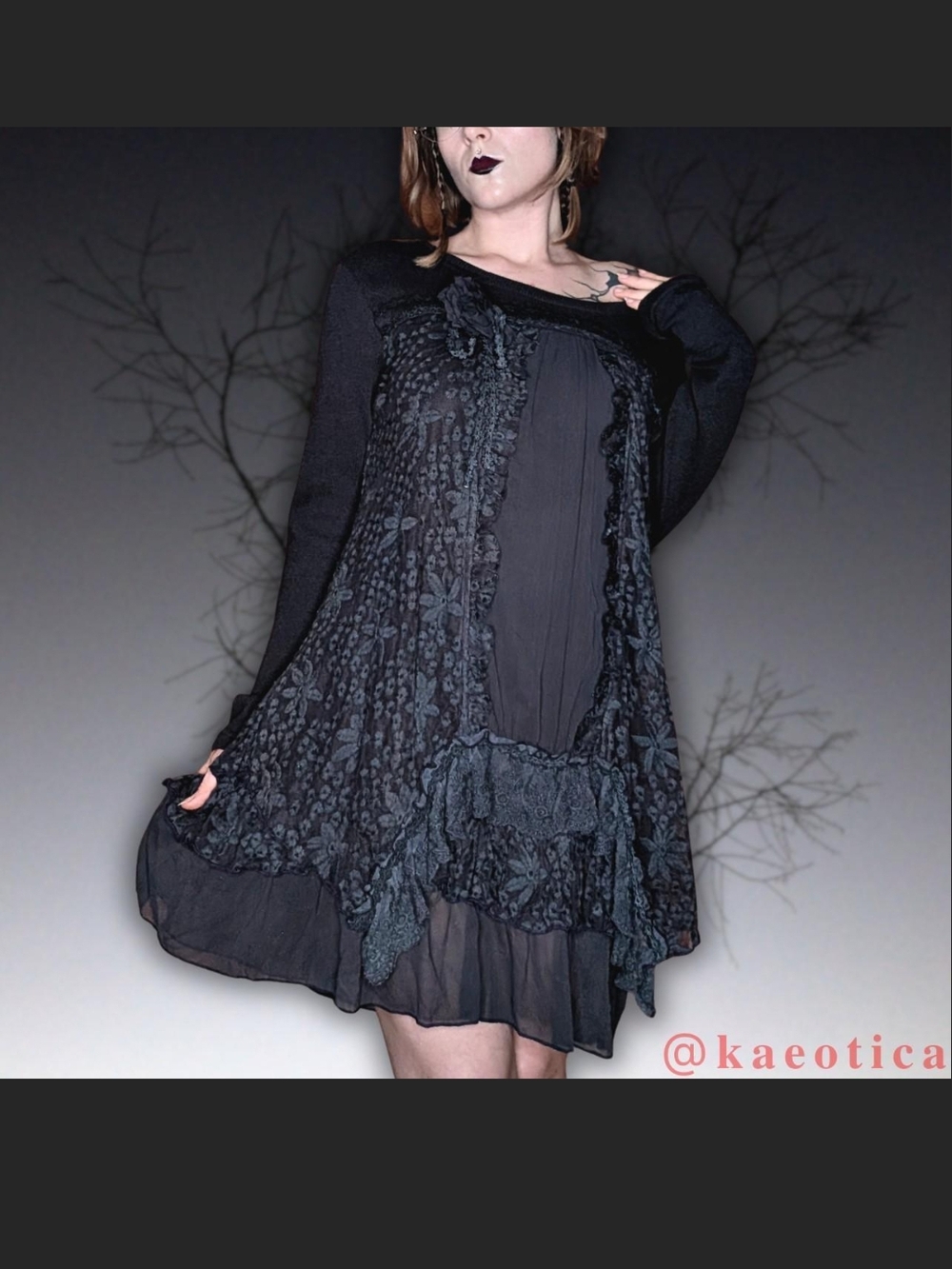 Sacred Threads Bluish-Grey Fairy Lace Ruffled Dress. NWT
